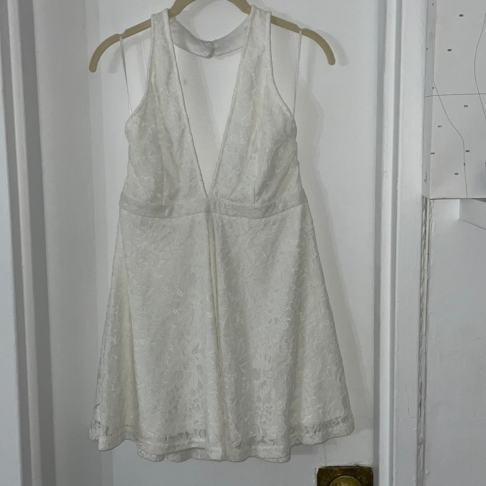 Superdown Lace Low Cut White Dress